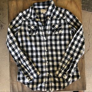 Elizabeth and James check button down